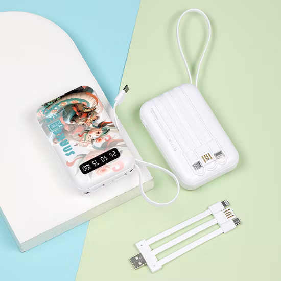 パワーバンク 2022 シリコン吸盤内蔵 4 ケーブル充電器 10,000 mAh スマートフォン用ポータブルパワーバンク